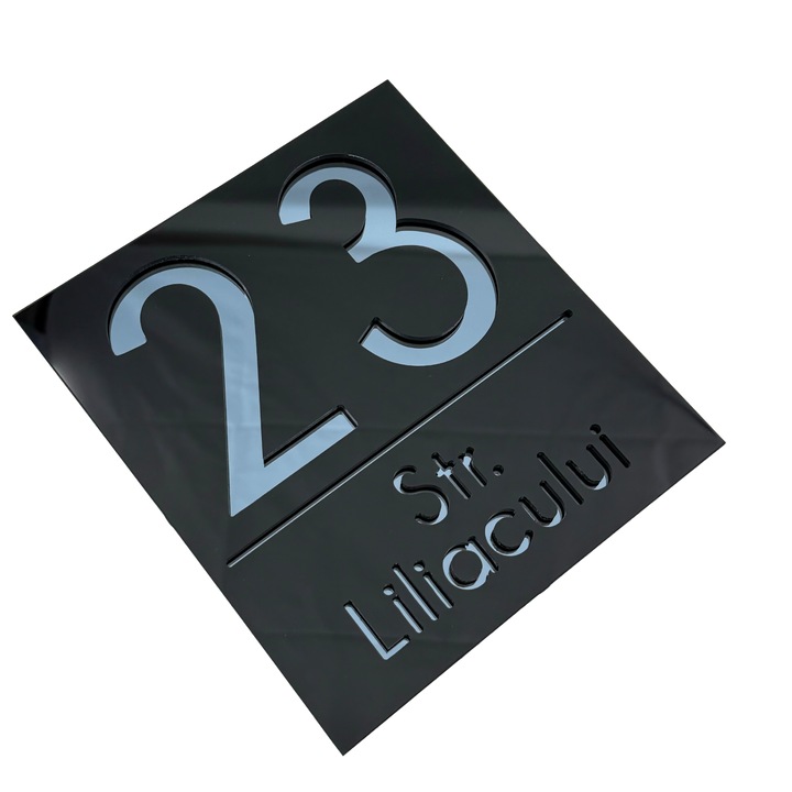 Placă număr casă, Negru Lucios, Gri Antracit Oglindă, 18x16cm