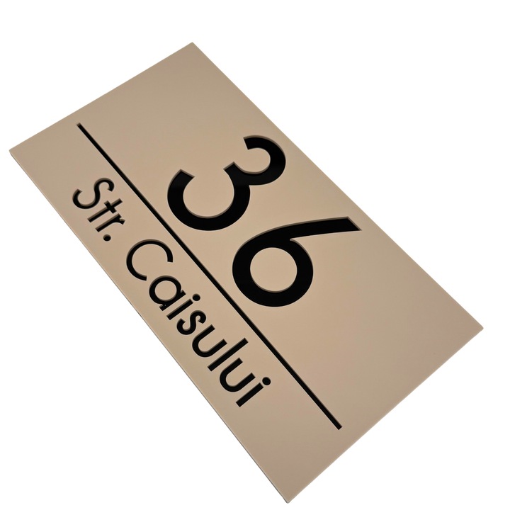 Placuta numar casa, Crem Satinat, Negru Lucios, 28x15cm