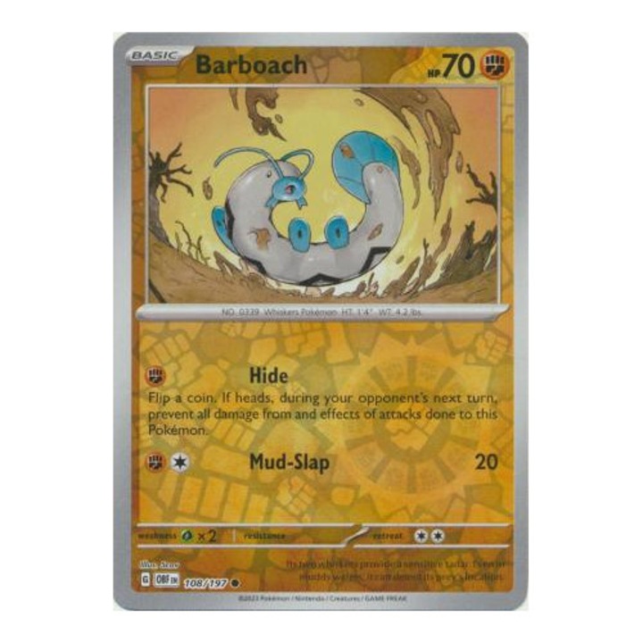 Pokémon társasjáték Obsidian Flames 108/197 Barboach fordított holografikus Common