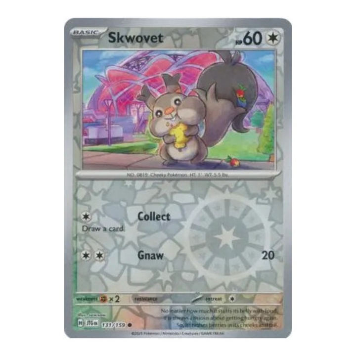 Pokémon Skwovet játékkártya (JTG 131/190) Fordított holografikus kép, Journey Together sorozat, Új-Mexikói állapot
