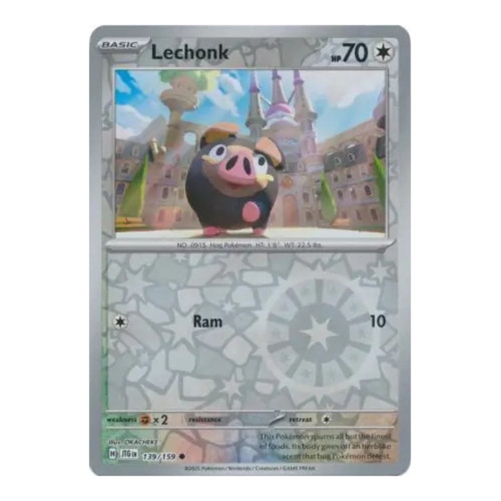 Pokémon Lechonk játékkártya, Journey Together, fordított holografikus kép, NM, 139/190