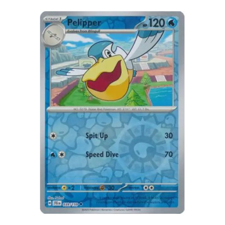 Pokémon Pelipper játékkártya (JTG 039/190), többszínű