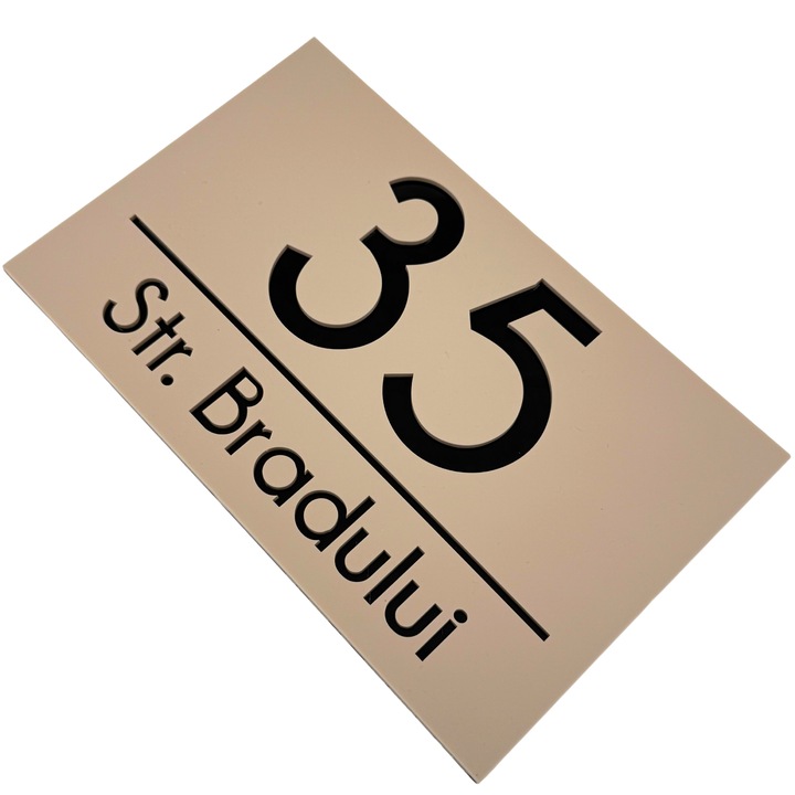 Placuta numar casa, Crem Satinat, Negru Lucios, 24x15cm