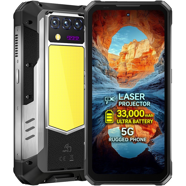 Telefon mobil Oukitel WP100 Titan, Dual SIM, 5G, Octa-Core Mediatek Dimensity 7300, 6.8-inch FHD+ 120Hz, 48GB, 512GB, Proiector Video 100-Lumen, Lanterna Camping, Baterie 33000mAh, NFC, IP68, Android 15