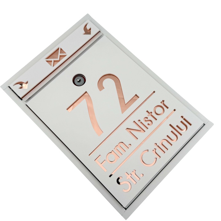 Cutie postala, Alb Satinat, Roze Auriu Oglinda, 32x22x9cm