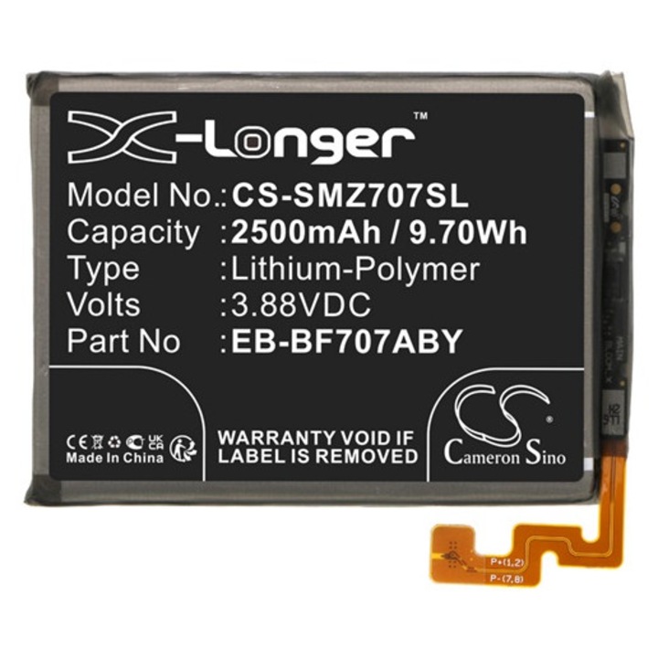 Samsung Galaxy Z Flip 5G, SM-F707B Cameron sino li-polymer akkumulátor, 3, 88v / 2500mAh, samsung eb-bf707aby kompatibilis, alsó rész fekete, gyártói csomagolás