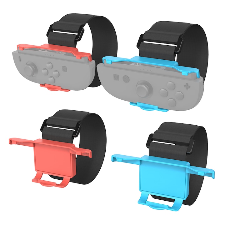Set 2 bratari reglabile pentru Nintendo Switch 2 Joy-Con, rosu/albastru, material elastic, inchidere cu velcro
