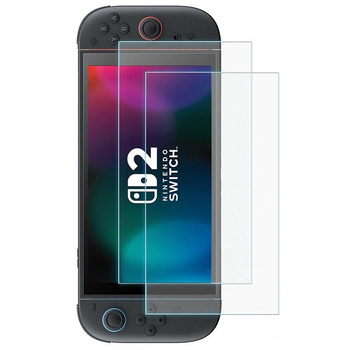 Set 2 Folii Protectie Ecran pentru Nintendo Switch 2, Sticla Securizata 9H, Anti-Zgarieturi, Transparent