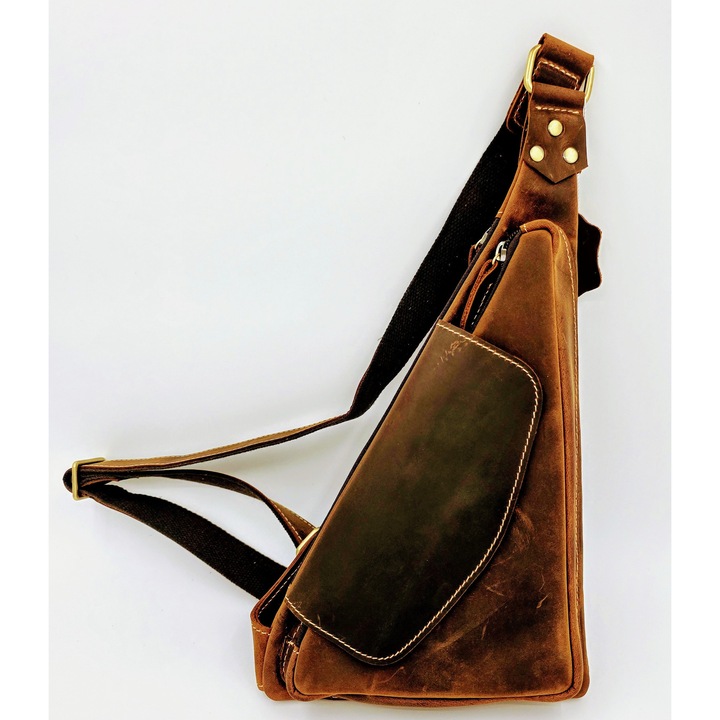 Чанта през рамо от естествена кожа Crazy Horse, 3 отделения, ръчно изработена. 100% естествена кожа AristoBag