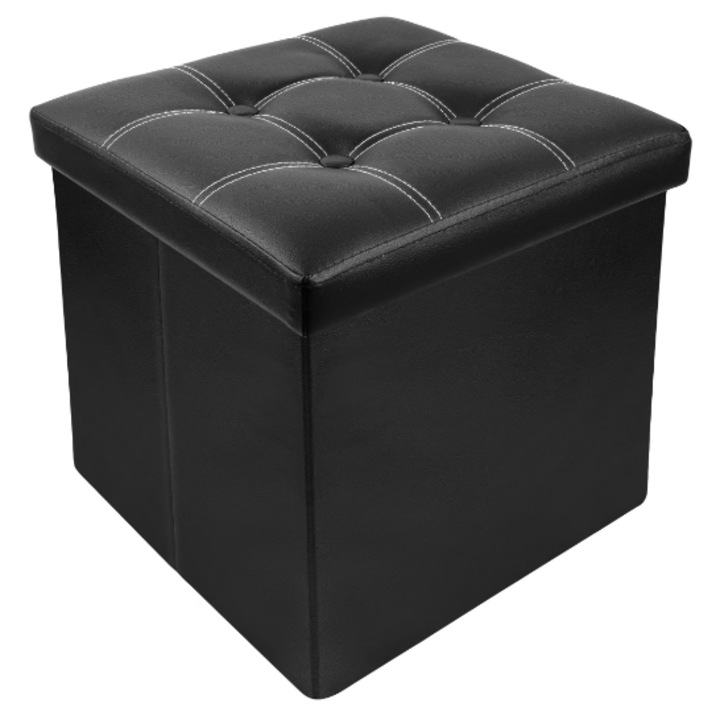 Taburet pliabil cu spatiu de depozitare, Dimensiuni 38x38x38 cm Negru