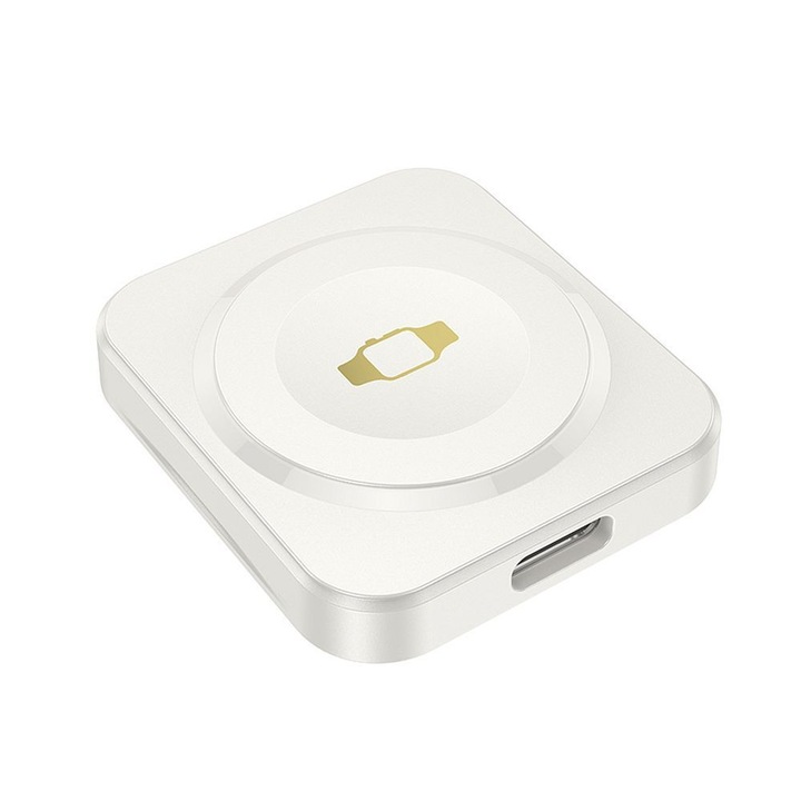Incarcator de birou Hoco, pentru Apple Watch 9/8/7/6/5/4/3/2/1/SE/SE2/Ultra, magnetic, wireless, alb laptos, Hoco CQ16C