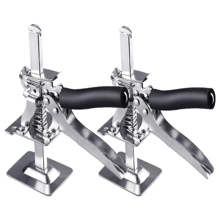 Set 2 unelte de ridicare manuala, Axroad Mall, Cleme ridicare, Inaltime reglabila, Dispozitiv manual pentru ridicat mobila si alte obiecte, Inaltime ajustabila 0.5-10cm, Suporta 100kg, Portabil, Rezistent la uzura si coroziune, Otel, 19x8x6cm, Negru