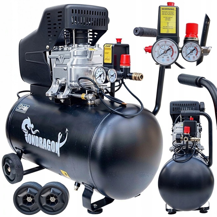 Compresor aer cu ulei, Ondragon, 24 l, 8BAR, 206L/min, portabil, negru