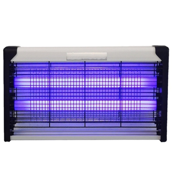 Lampa Electrica Anti Insecte, Lumina Neon, 2 tuburi cu putere de 20W, Suspensie Perete, Carcasa din Plastic Metalica, 39 x 25 x 6 cm, Alb Negru