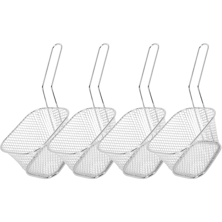 Set 4 cosuri patrate servire, YANYXR, inox 304, 10.4x8.4x6.4cm, maner 7.7cm