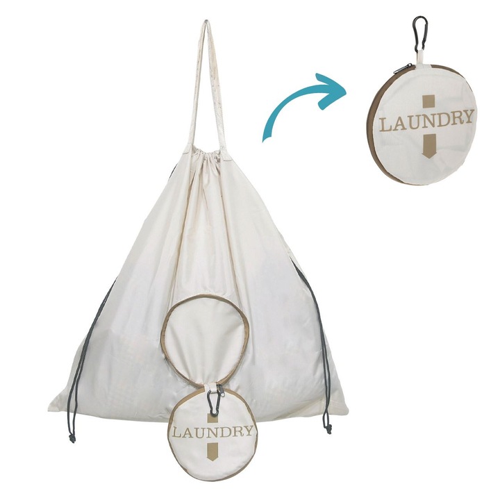 Sacosa bej cu husa fermoar & carlig pentru rufe de calatorie 30l