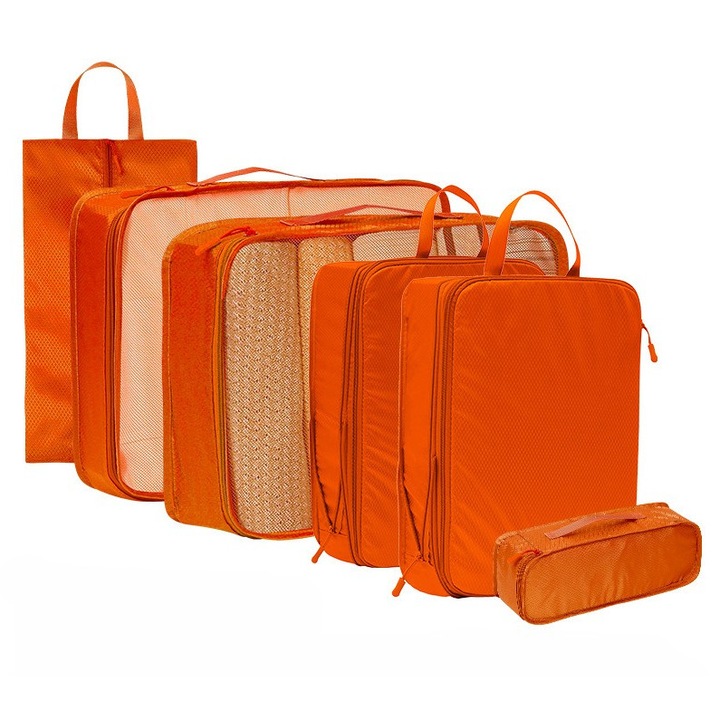 Set de 6 Organizatoare pentru Bagaje, Material Impermeabil, Usor, Pliabil, Portocalii