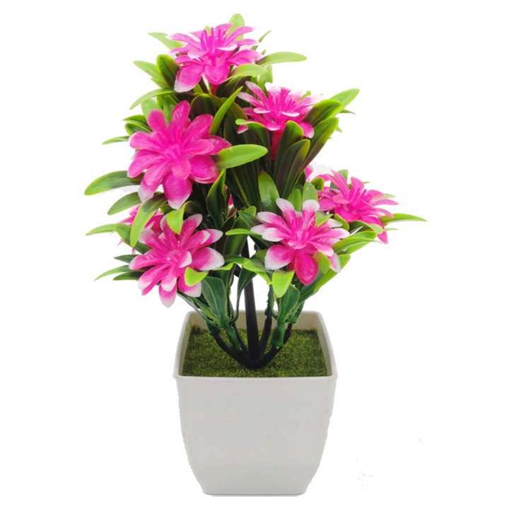 Bonsai decorativ fara intretinere, 10x19cm, plastic rezistent la UV, roz