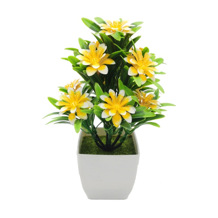 Bonsai decorativ fara intretinere, 19x10cm, Galben, design realist