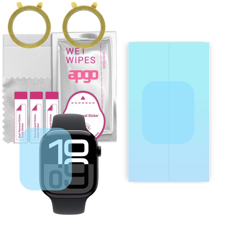 Set de 2 folii de protectie pentru ceas Apple Watch Series 10 (46mm) – apgo, HD HQ FLEX, ecran protector, lucioasa, anti-zgarieturi, hidrogel