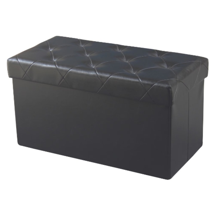 Taburet pliabil cu spatiu de depozitare, greutate suportata 150 kg, Negru