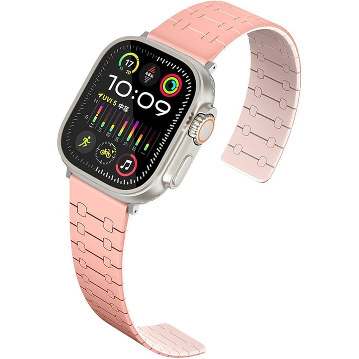 Curea Magnetica Reversibila din Silicon Shesyuki pentru Apple Watch 38/40/41 mm – Compatibila cu toate seriile 1–9 / SE, confort maxim, rezistenta la apa, Roz