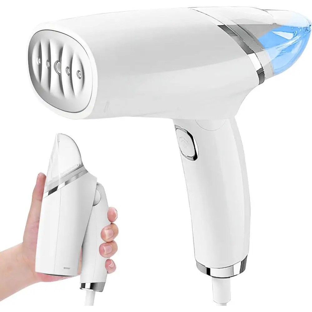 Aparat de calcat vertical si orizontal portabil, PLIABIL, 1000W, incalzire utra-rapida, rezervor 110 ml,10 minute abur continuu, saculet depozitare, perie, Alb