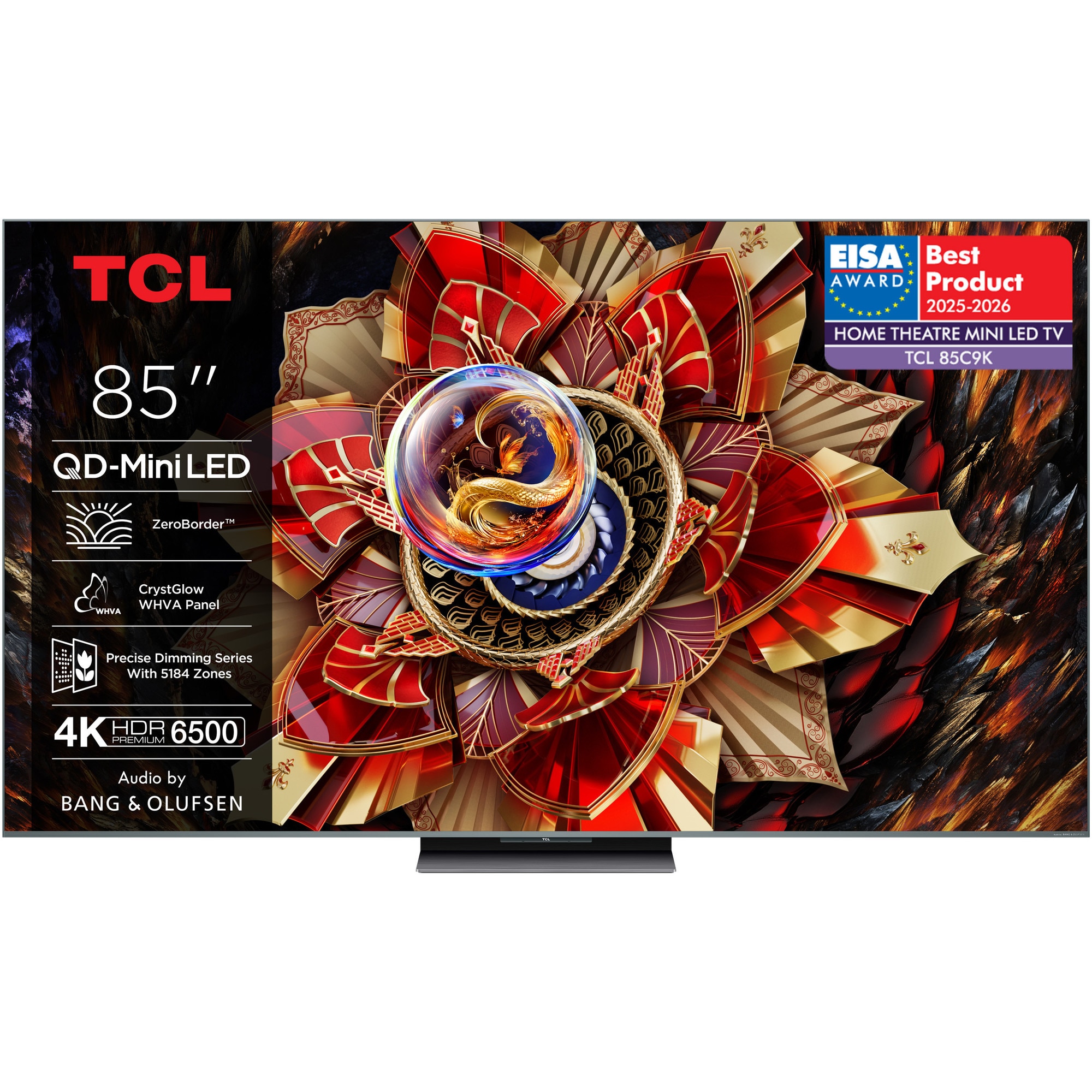 Televizor TCL QD-MiniLed 85C9K, 214 cm, Smart Google TV, 4K Ultra HD, 100Hz, Sunet Bang & Olufsen, Clasa E (Model 2025)
