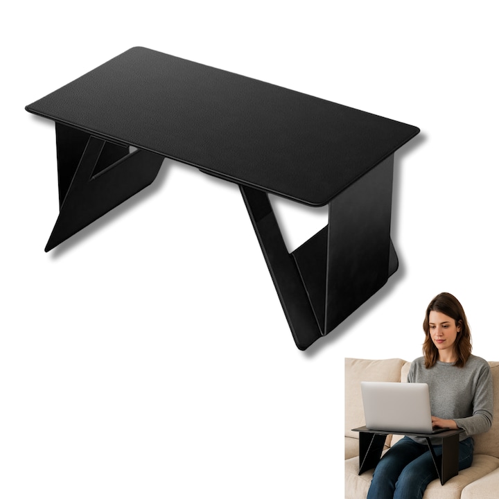 Masa pliabila multifunctionala pentru laptop, pentru acasa, birou, masina, mancat, scris, citit, suport sau mic dejun la pat, reglabil, pliabil, design, ergonomic, pentru auto, travel, 45x25x21cm, negru