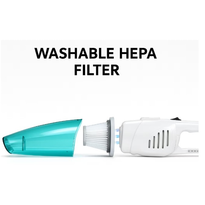 Aspirator Vertical Stuffix 2 in 1, 600W, Alb, cu Filtru HEPA, Accesorii si Control pe Maner