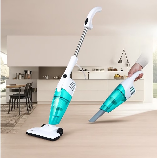 Aspirator Vertical Stuffix 2 in 1, 600W, Alb, cu Filtru HEPA, Accesorii si Control pe Maner