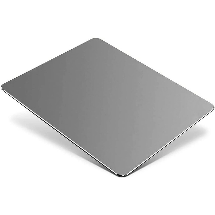 Mouse pad YANYXR BCS3230722, aluminiu dublu-fata (metal argintiu si PU negru), ultra-subtire 2 mm, 23 x 18 cm