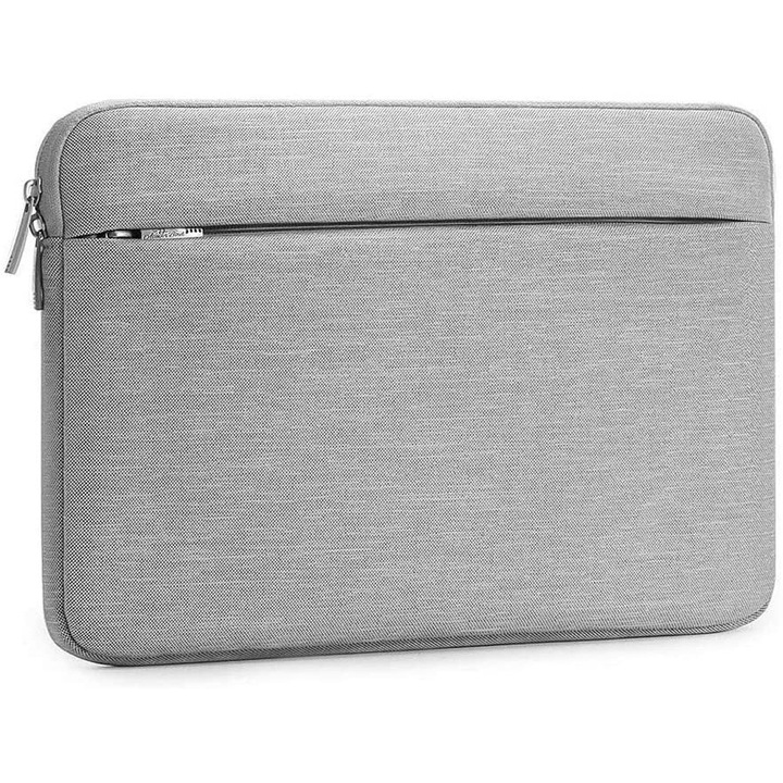 YANYXR, husa pentru laptop in material textil slim cu buzunar frontal si protectie antisoc (BCS3230669), gri deschis, 15.6 inch