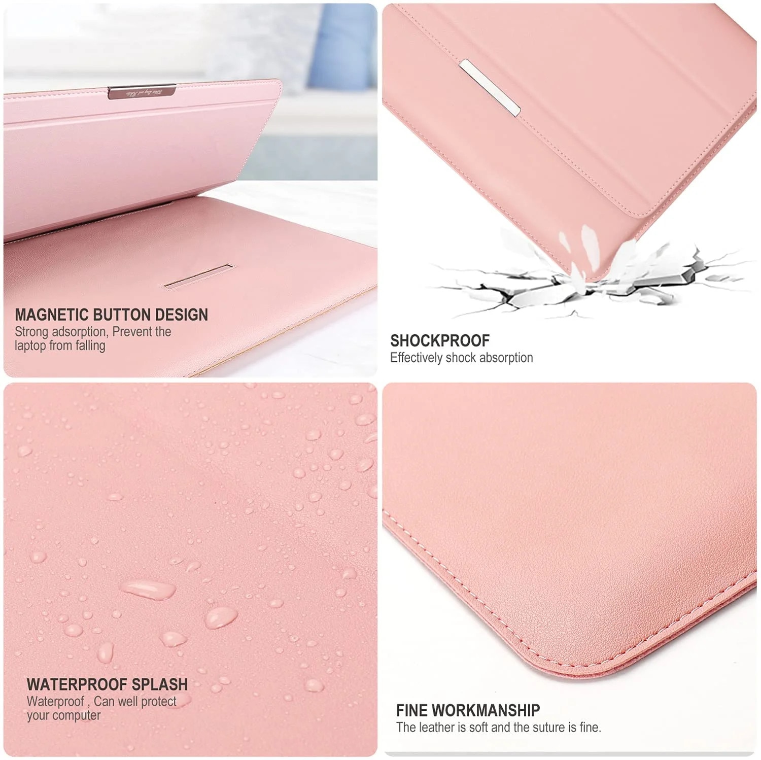 Husa laptop YANYXR BCS3230632 din piele PU cu stand pliabil, interior din fetru, rezistenta la apa, ultra slim, roz