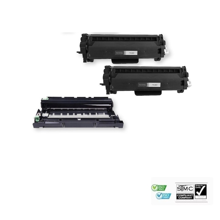 Set 2 cartuse TN-2421 TN2421 cu cip + Unitate de imagine compatibil Brother, DR-2401/TN2421, 18000 pagini, black Brother DCP L2512D, DCP L2532DW, OCP L2552DN, MFC L2712DN, MFC L2712DW, MFC L2732DW