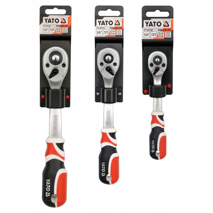 3 darabos Yato racsnis villáskulcs készlet: 1/4", 3/8", 1/2", 72 fogú, GYORSKIOLDÓS rendszerrel