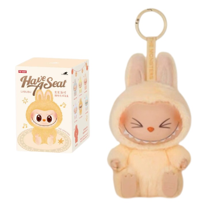 Фигурка Labubu, AjieQaQ, Второ поколение, С ключодържател, 15см, Бежов, 3г.+