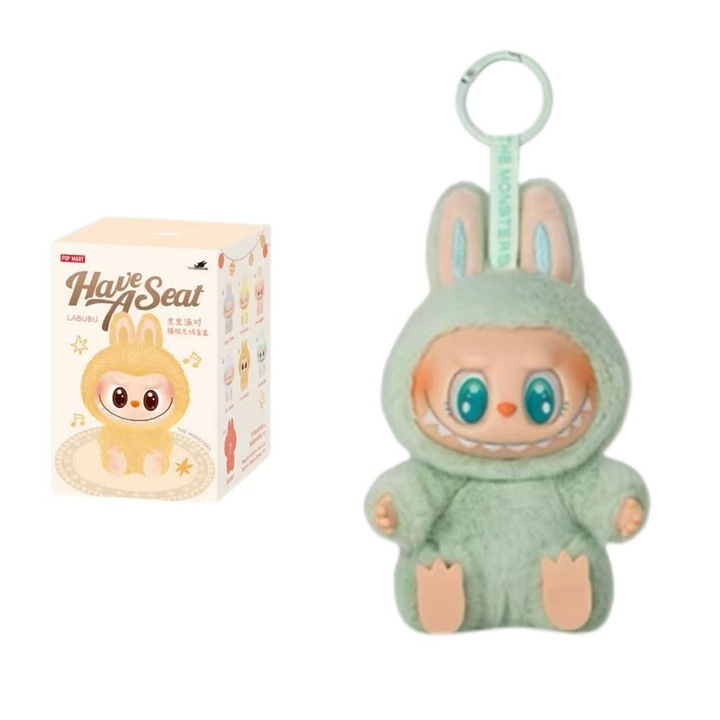 Labubu figura, AjieQaQ, 2. generáció, Kulcstartóval, 15cm, Zöld, 3év+