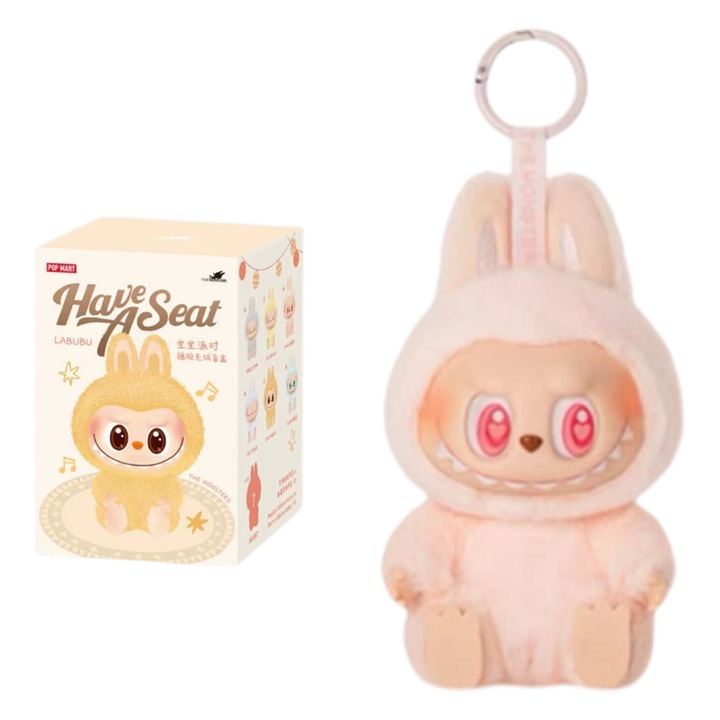 Фигурка Лабубу, AjieQaQ, Второ поколение, С ключодържател, 15см, Розов, 3+ години