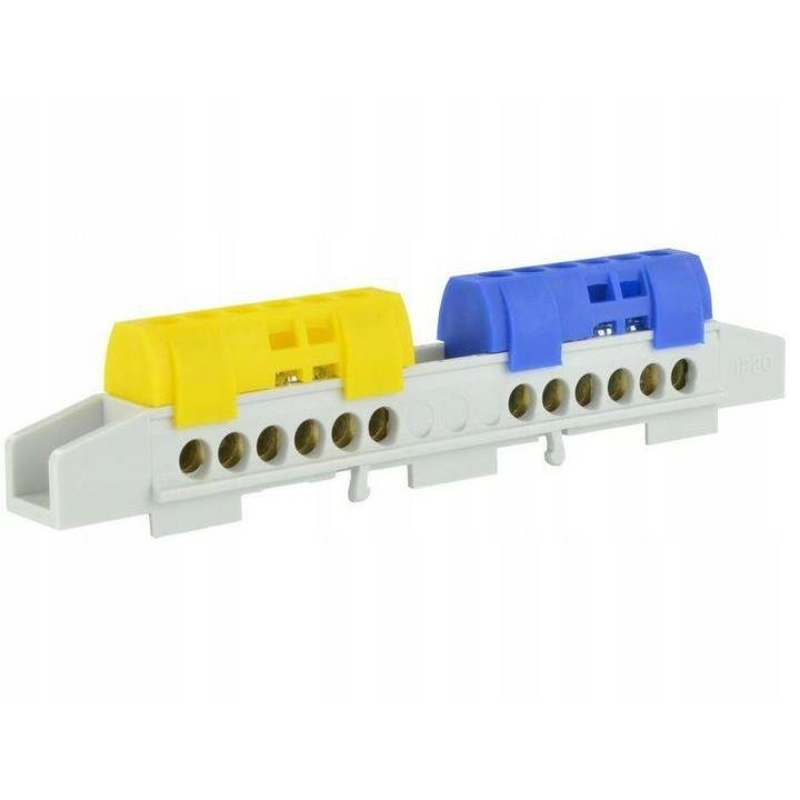 Bloc Terminal Bara Distributie Izolata 6+6 gauri, 33x135x19 Galbena / Albastra / Gri