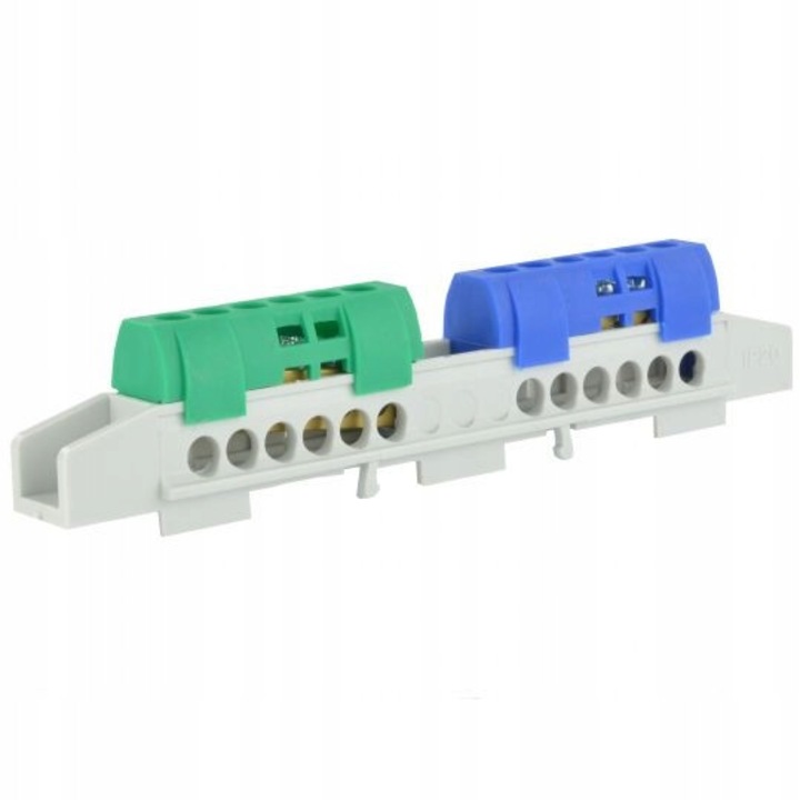 Bloc Terminal Bara Distributie Izolata 6+6 gauri, 33x135x19 Verde/ Albastra / Gri