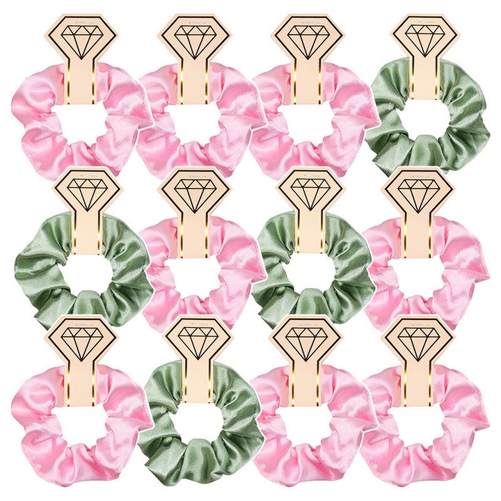 Elastice de par START MAKERS, catifea, set 12 bucati, roz\verde