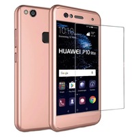 Husa Full Cover (fata + spate + geam sticla) pentru Huawei P10 Lite, Rose Gold