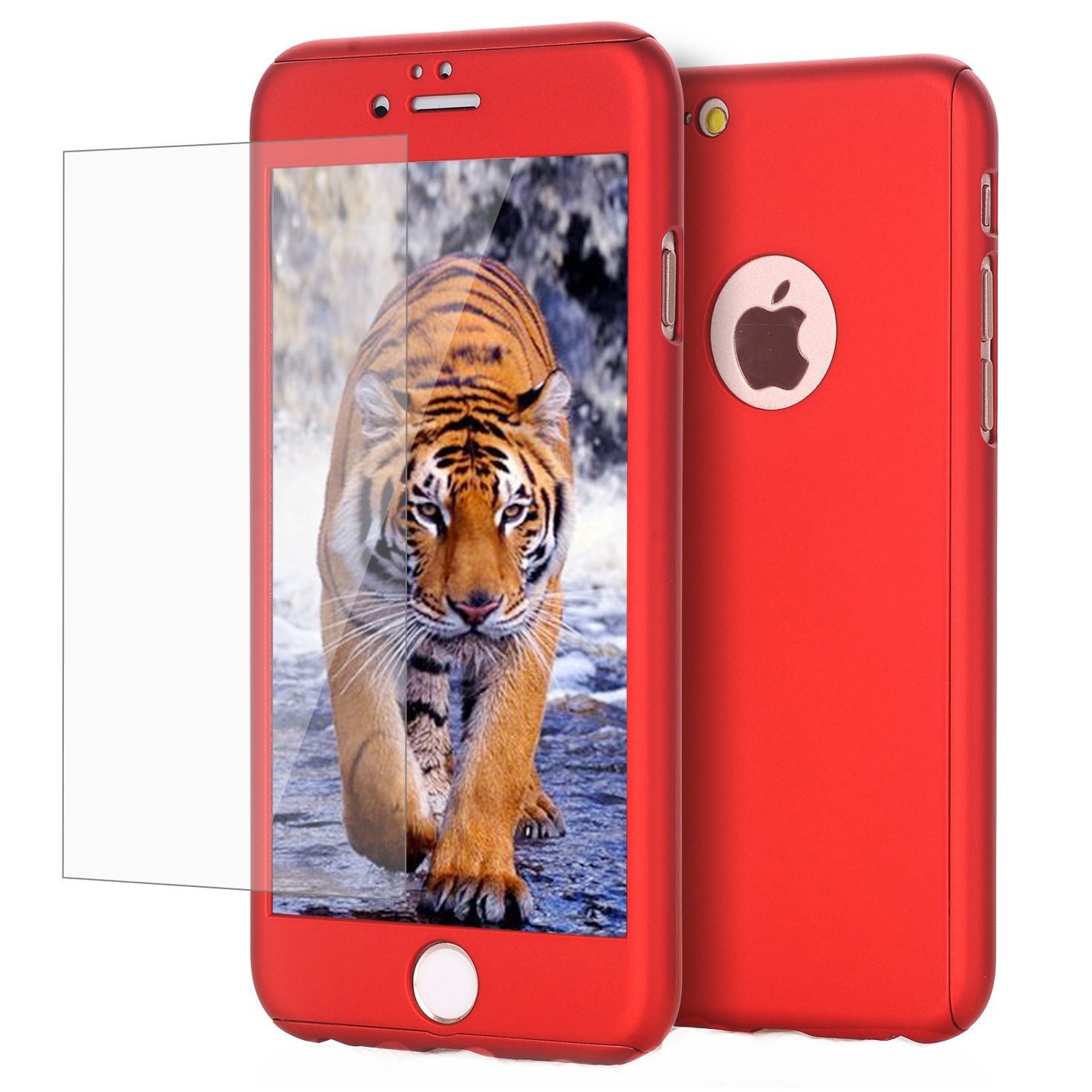 Husa Full Cover (fata + spate + geam sticla) pentru Apple iPhone 8, Red