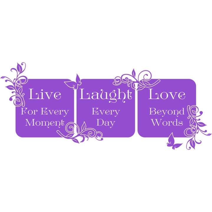 Sticker Decorativ - SMAER - LIVE,LAUGHT,LOVE - 60cm x 25cm - Violet