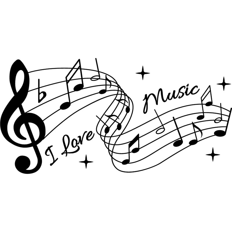 Sticker Decorativ - SMAER - I LOVE MUSIC - 60cm x 30cm - Negru