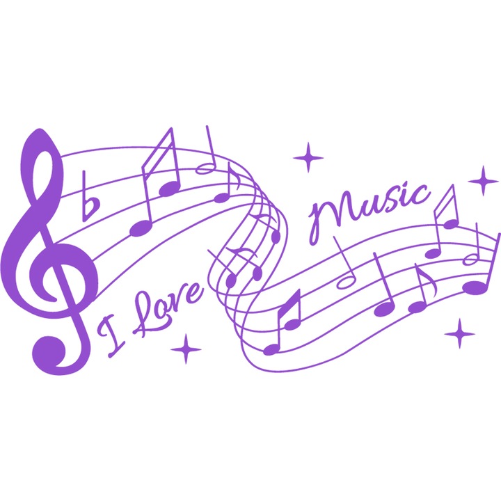 Sticker Decorativ - SMAER - I LOVE MUSIC - 60cm x 30cm - Violet