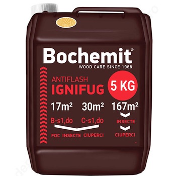 Solutie ignifugare lemn Bochemit Antiflash transparent 5 Kg 30mp Solutie ignifugare lemn Bochemit Antiflash transparent 5 Kg 30mp