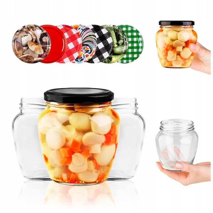 Set de borcane, SuperButelki, Sticla, 550 ml, 250 g, Diametru 9.5 cm, 8 buc, multicolor