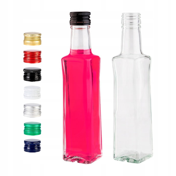 Sticla Decorativa, Superbutelki, Quadra, 200 ml, Forma Eleganta Dreptunghiulara, Cu Capac Cu Filet, Pentru Ulei De Masline, Pentru Lichioruri, 20.8 cm Inaltime, 240 G Greutate, Incolora